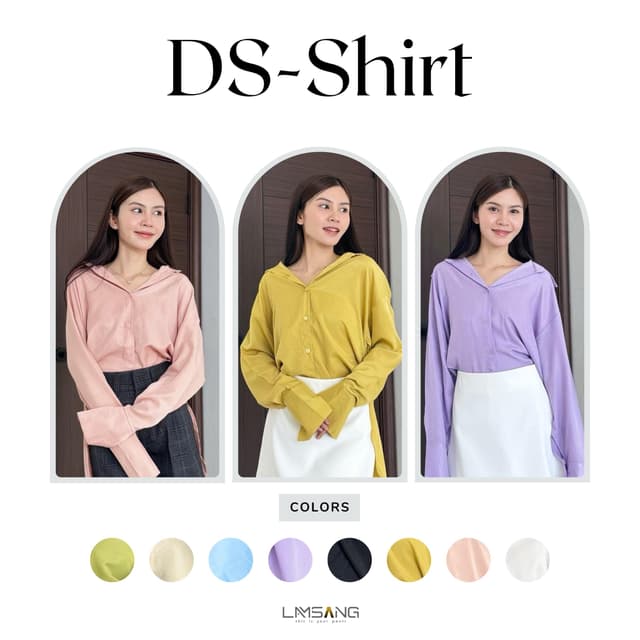 LAMSANG S31 DS-Shirt เสื้อเชิ้ตผู้หญิง ไหล่ตก แขนยาว โอเวอร์ไซส์ ผ้าเบาเงาลื่น