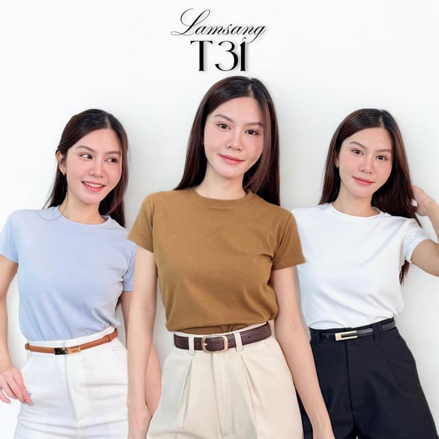 LAMSANG T31 เสื้อยืด คอชิด แขนสั้น ฟรีไซส์ ผู้หญิง