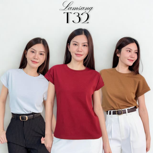 LAMSANG T32 เสื้อยืด คอกลม ไหล่ตก ฟรีไซส์ ผู้หญิง Clothing Tshirt Women Lady